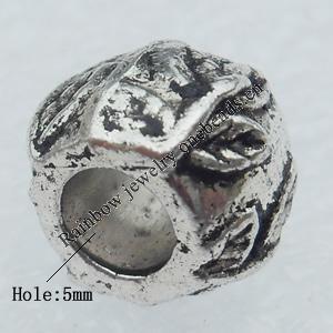 European Style Beads Lead-free  Zinc Alloy Jewelry Findings,Drum 11x8mm,Hole:5mm Sold by Bag