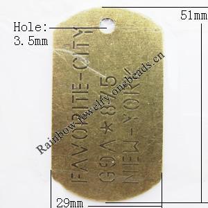 Iron Jewelry finding Pendant Lead-free, Rectangle 29x51mm Hole:3.5mm, Sold by Bag
