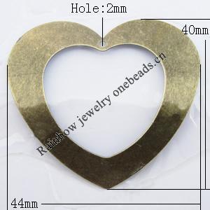 Iron Jewelry finding Pendant Lead-free, Heart 40x44mm Hole:2mm, Sold by Bag