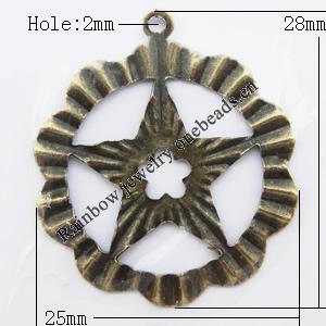 Iron Jewelry finding Pendant Lead-free, 25x28mm Hole:2mm, Sold by Bag