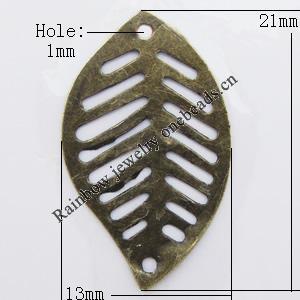 Iron Jewelry finding Connectors/links Pb-free, Leaf 13x21mm Hole:1mm, Sold by Bag