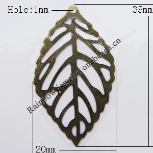 Iron Jewelry finding Pendant Lead-free, Leaf 35x20mm Hole:1mm, Sold by Bag