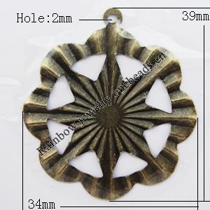 Iron Jewelry finding Pendant Lead-free, 39x34mm Hole:2mm, Sold by Bag