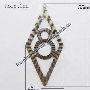 Iron Jewelry finding Pendant Lead-free, Diamond 25x55mm Hole:1mm, Sold by Bag
