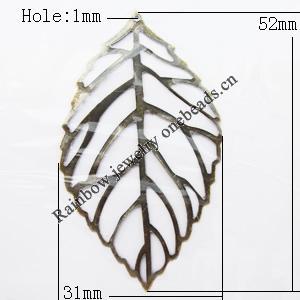 Iron Jewelry finding Pendant Lead-free, Leaf 31x52mm Hole:1mm, Sold by Bag
