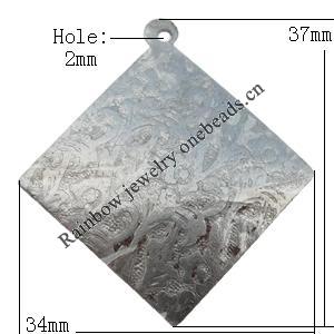 Iron Jewelry finding Pendant Lead-free, Diamond 34x37mm Hole:2mm, Sold by Bag