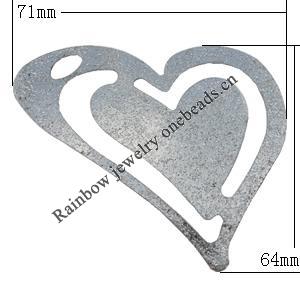 Iron Jewelry finding Pendant Lead-free, Heart 64x71mm, Sold by Bag