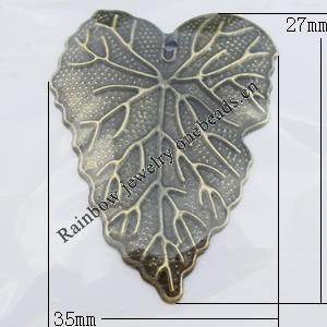 Iron Jewelry finding Pendant Lead-free, Leaf 27x35mm Hole:1mm, Sold by Bag