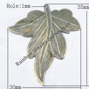 Iron Jewelry finding Pendant Lead-free, Leaf 30x35mm Hole:1mm, Sold by Bag