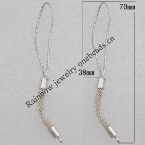 70mm Mobile Telephone or Key Chain Jewelry Cord with Iron cap, Sold by Bag