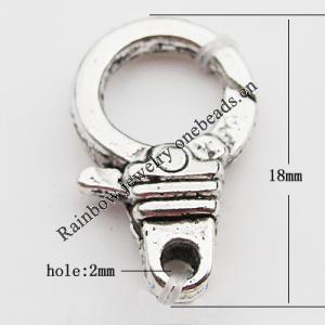 Zinc Alloy Lobster Claw Clasp, Nickel-free & Lead-free, 18mm, Hole:Approx 2MM, Sold by Bag