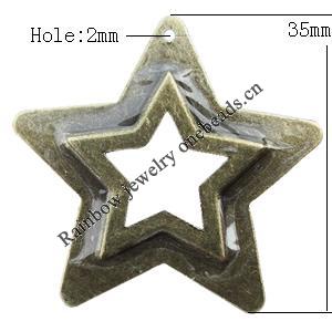 Iron Jewelry finding Pendant Lead-free, Hollow Star 35mm Hole:2mm, Sold by Bag