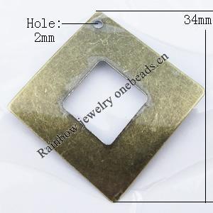 Iron Jewelry finding Pendant Lead-free, Hollow Diamond 34x34mm Hole:2mm, Sold by Bag