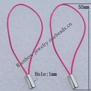 55mm Mobile Telephone or Key Chain Jewelry Cord with Iron cap, Hole:1mm Sold by Bag