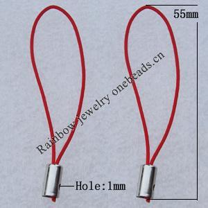 55mm Mobile Telephone or Key Chain Jewelry Cord with Iron cap, Hole:1mm Sold by Bag