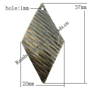 Iron Jewelry finding Pendant Lead-free, Diamond 20x37mm Hole:1mm, Sold by Bag