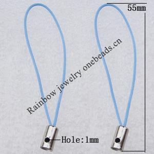 55mm Mobile Telephone or Key Chain Jewelry Cord with Iron cap, Hole:1mm Sold by Bag