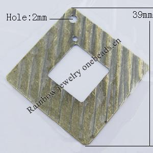 Iron Jewelry finding Pendant Lead-free, Diamond 39mm Hole:Big:2mm Small:1mm, Sold by Bag