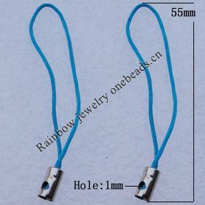 55mm Mobile Telephone or Key Chain Jewelry Cord with Iron cap, Hole:1mm Sold by Bag