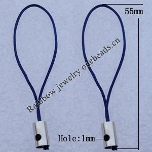 55mm Mobile Telephone or Key Chain Jewelry Cord with Iron cap, Hole:1mm Sold by Bag