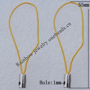 55mm Mobile Telephone or Key Chain Jewelry Cord with Copper cap, Hole:1mm Sold by Bag