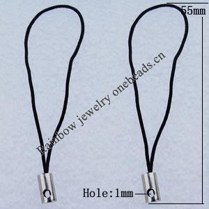 55mm Mobile Telephone or Key Chain Jewelry Cord with Copper cap, Hole:1mm Sold by Bag