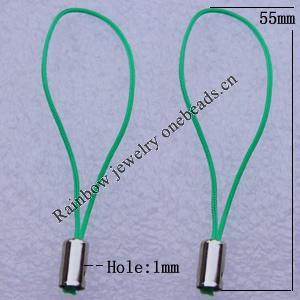 55mm Mobile Telephone or Key Chain Jewelry Cord with Copper cap, Hole:1mm Sold by Bag