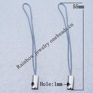 55mm Mobile Telephone or Key Chain Jewelry Cord with Copper cap, Hole:1mm Sold by Bag