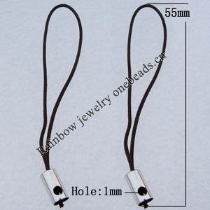 55mm Mobile Telephone or Key Chain Jewelry Cord with Copper cap, Hole:1mm Sold by Bag