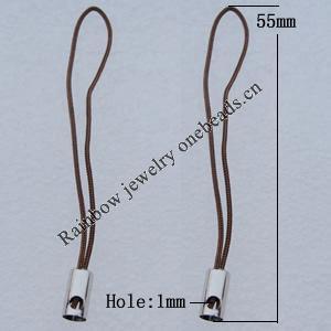 55mm Mobile Telephone or Key Chain Jewelry Cord with Copper cap, Hole:1mm Sold by Bag