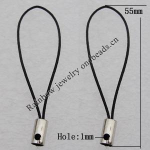 55mm Mobile Telephone or Key Chain Jewelry Cord with Copper cap, Hole:1mm Sold by Bag