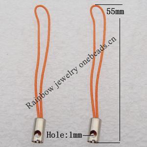 55mm Mobile Telephone or Key Chain Jewelry Cord with Copper cap, Hole:1mm Sold by Bag