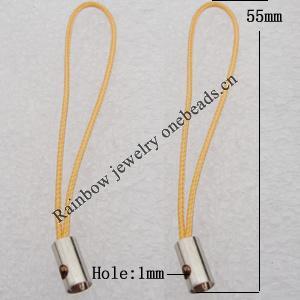55mm Mobile Telephone or Key Chain Jewelry Cord with Copper cap, Hole:1mm Sold by Bag