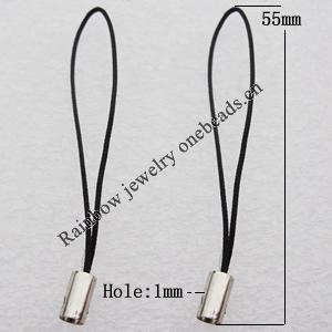 55mm Mobile Telephone or Key Chain Jewelry Cord with Copper cap, Hole:1mm Sold by Bag