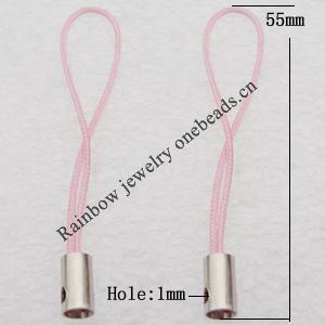 55mm Mobile Telephone or Key Chain Jewelry Cord with Copper cap, Hole:1mm Sold by Bag