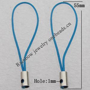 55mm Mobile Telephone or Key Chain Jewelry Cord with Copper cap, Hole:1mm Sold by Bag