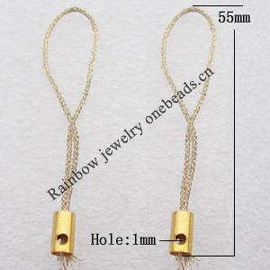 55mm Mobile Telephone or Key Chain Jewelry Cord with Copper cap, Hole:1mm Sold by Bag