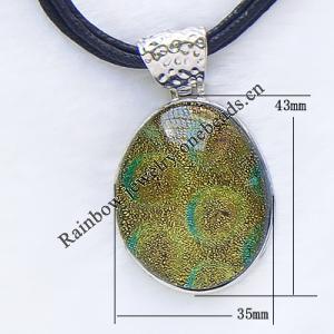 17-inch Lampwork Necklace, Wax Cord & Lampwork Pendant With Metal Alloy Set 43x35x10mm Length:17inch Sold by Bag