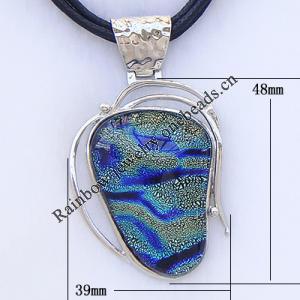 17-inch Lampwork Necklace, Wax Cord & Lampwork Pendant With Metal Alloy Set 39x48x9mm Length:17inch Sold by Bag