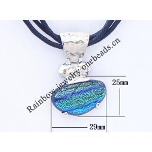 17-inch Lampwork Necklace, Wax Cord & Lampwork Pendant With Metal Alloy Set 25x29x9mm Length:17inch Sold by Bag