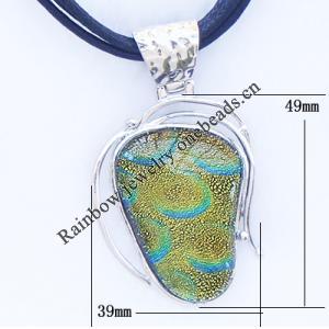 17-inch Lampwork Necklace, Wax Cord & Lampwork Pendant With Metal Alloy Set 39x49x10mm Length:17inch Sold by Bag