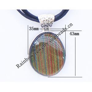 17-inch Lampwork Necklace, Wax Cord & Lampwork Pendant With Metal Alloy Set 35x43x10mm Length:17inch Sold by Bag