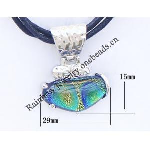 17-inch Lampwork Necklace, Wax Cord & Lampwork Pendant With Metal Alloy Set 25x29x8mm Length:17inch Sold by Bag