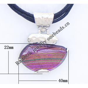 17-inch Lampwork Necklace, Wax Cord & Lampwork Pendant With Metal Alloy Set 22x40x8mm Length:17inch Sold by Bag