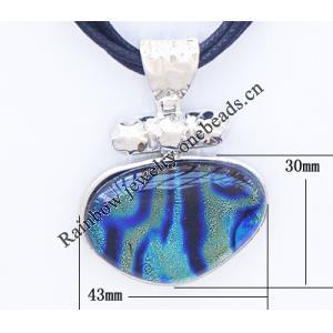 17-inch Lampwork Necklace, Wax Cord & Lampwork Pendant With Metal Alloy Set 30x43x10mm Length:17inch Sold by Bag