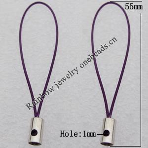 55mm Mobile Telephone or Key Chain Jewelry Cord with Copper cap, Hole:1mm Sold by Bag