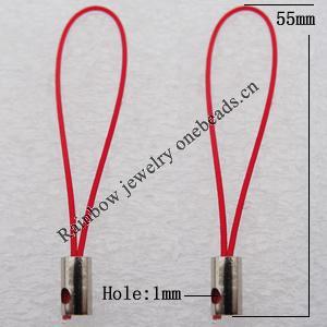 55mm Mobile Telephone or Key Chain Jewelry Cord with Copper cap, Hole:1mm Sold by Bag