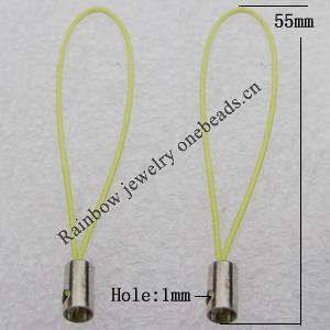 55mm Mobile Telephone or Key Chain Jewelry Cord with Copper cap, Hole:1mm Sold by Bag