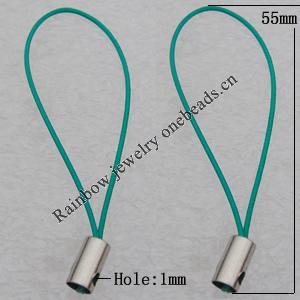 55mm Mobile Telephone or Key Chain Jewelry Cord with Copper cap, Hole:1mm Sold by Bag