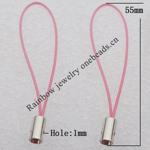 55mm Mobile Telephone or Key Chain Jewelry Cord with Copper cap, Hole:1mm Sold by Bag